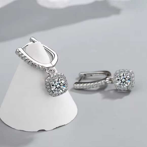 Zoé -2CT Hoop Dangle SterlingSilver Earrings With High Quality Zirconia Crystals - Picture 4 of 7